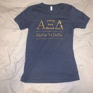 Alpha Xi Delta Blue & Gold V Neck T - M
